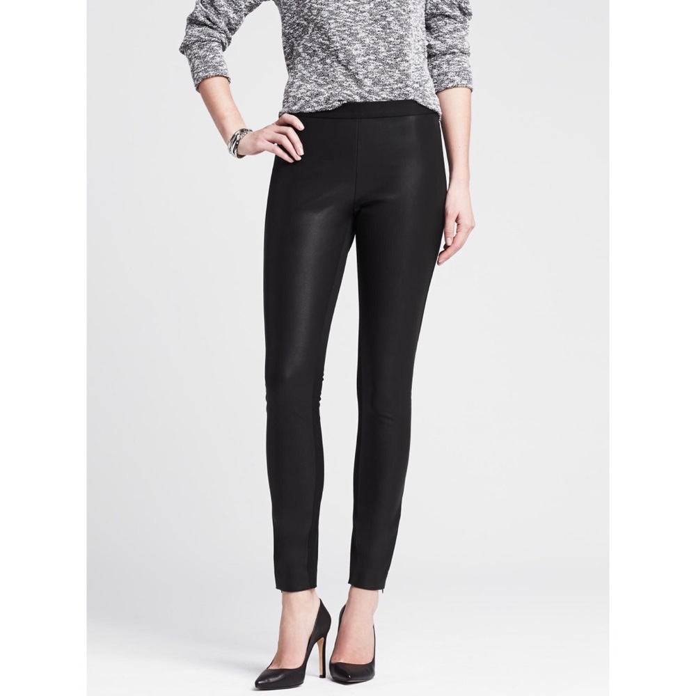 NEW faux leather front jet black stretch leggings.